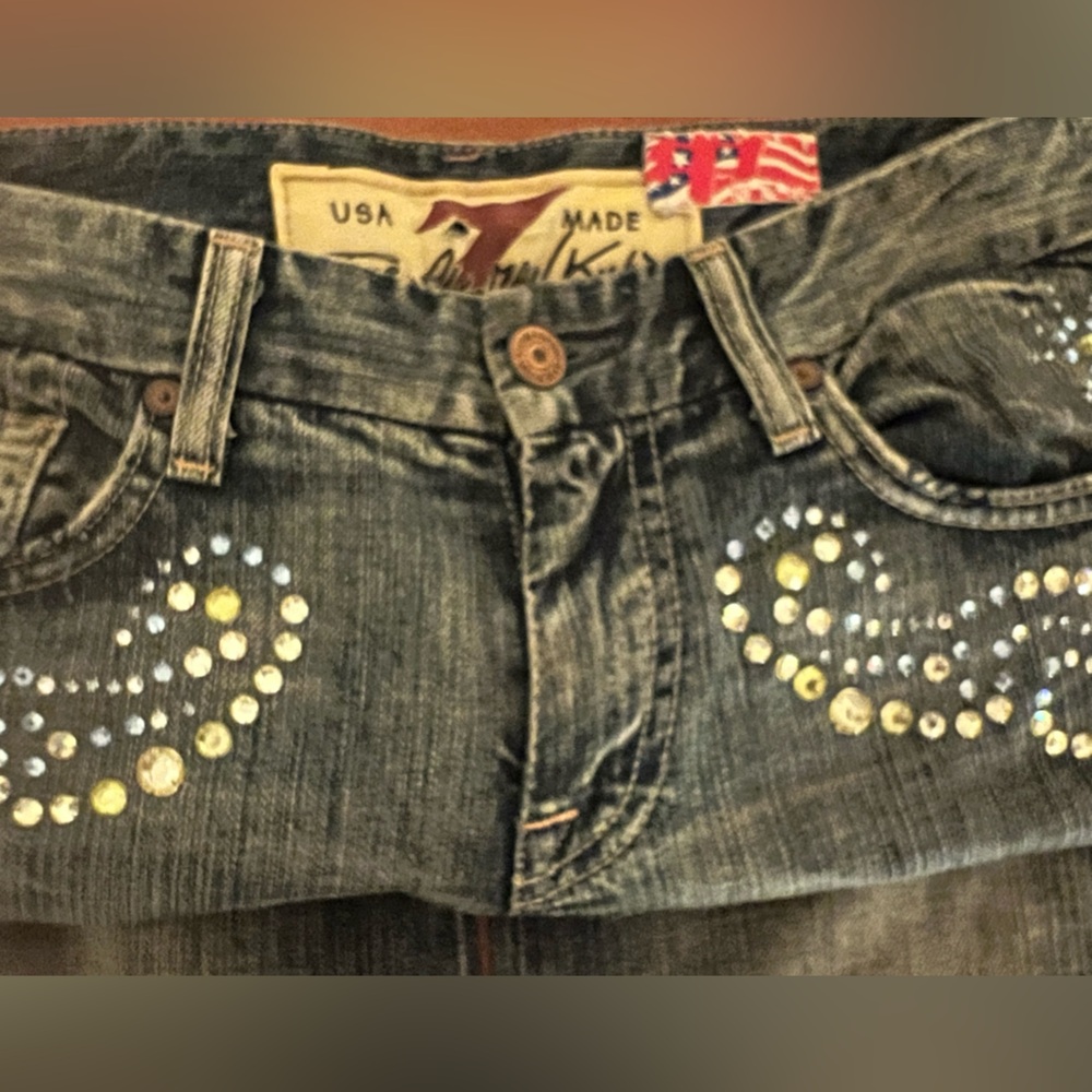 7 For All Mankind Rare Dark Denim Jeans Swarovski Crystals Size 27 Vintage
